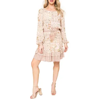 Gibsonlook Mixed Print Long Sleeve Dress in Blush Mauve Combo at Nordstrom Rack, Size Xx-Large