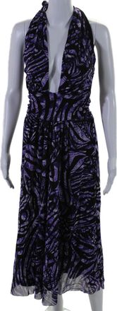 Fuzzi Womens Purple Printed Halter Neck Sleeveless Shift Dress