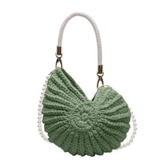 Generic Shell Bag Personalized Hand-woven Bag Creative Conch Shaped Crochet Shoulder Seaside Shell Messenger Novelty Small Handbag(Green)