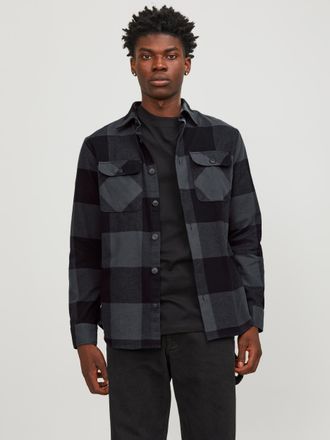 Jack & Jones Langarmhemd JACK & JONES JJEDARREN OVERSHIRT LS NOOS, Herren, Gr. XS, N-Gr, grau (asphalt), Twill, Obermaterial: 60% Baumwolle, 40% Polyester, kariert