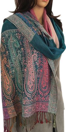 The Accessory Co. InStyle Bags Womens Large Multicolour Pashmina Shawl Scarf, Woman Rainbow Coloured Scarf, Bright Multi Colour Wrap, Lightweight Summer Evening Paisley