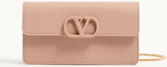 Valentino Garavani VLogo Signature Grainy Calfskin Wallet With Chain Woman ROSE CANNELLE UNI