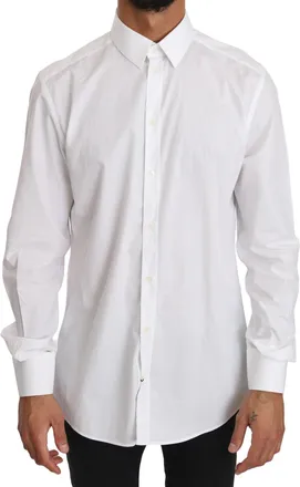 Dolce & Gabbana Mens White Cotton Gold Dress Shirt