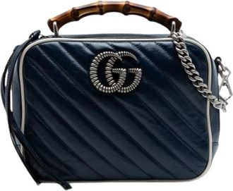 Gucci Pre-owned Vintage Quilted Satchel - Dames - Vintage Handtas - Blauw - ONE Size - Leer - Vintage