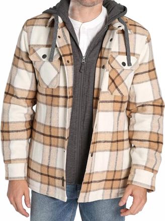 Jachs NY Wool Blend Hooded Jacket In Cream Plaid