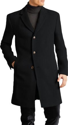 Feoya Mens Wool Pea Coat Mid Long Single Breasted Coat Formal Winter Trench Coats for Men UK Classic Notch Lapel Woolen Coats Peacoat Black M Button Down Ov