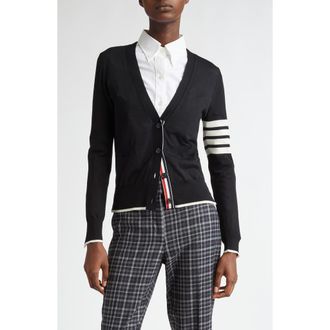 Thom Browne 4-Bar Virgin Wool Cardigan in Black at Nordstrom, Size 2 Us