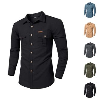 Generic Mens Cargo Shirts Long Sleeve Safari Light Weight Long Sleeve Mens Cotton Shirts Slim Fit Outdoor Shirt Army Combat Shirt Roll Up Sleeves Tactical Top