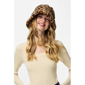 Pieces teddy bucket hat PCNETTY met panterprint bruin