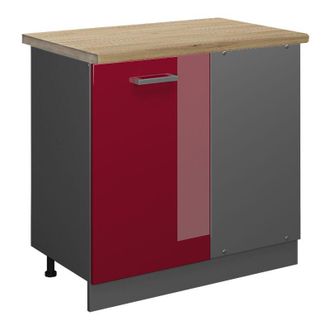 Vicco Armario De Esquina R-line, Rojo Burdeos Alto Brillo, 86 Cm, Et Roble