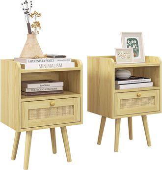 HOMCOM Bedside Tables - Set Of 2 - Boho Side End Table W/ Drawer - Storage Compartment - HOMCOM | TJ Hughes