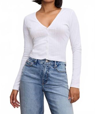Good American Cotton Pointelle Cardigan Top In White