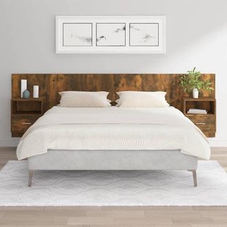 Berkfield Home Bed Headboard with Cabinets Smoked Oak Engineered Wood in Brown