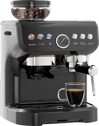 HOMCOM Espresso Machine - Bean Grinder & Steam Wand - 15 Bar Pressure - Black | TJ Hughes