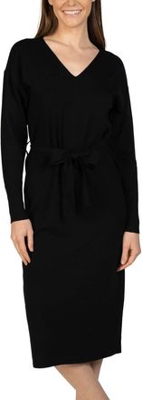 Love Token Knit Midi Sweater Dress With Tie Sash In Black