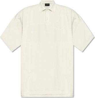 Balenciaga Tops, Heren, Beige, M, Katoen, Polo met Logo