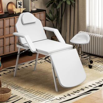 HOMCOM 3 Section Adjustable Massage Table, Beauty Bed for Spa, Lash in White