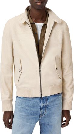 John Varvatos Nathan Distressed Suede Bomber Jacket in Salt at Nordstrom, Size 52