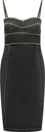 Versace Embellished Denim Fitted Midi Dress - Dames - Korte kleedjes - Zwart - M - Denim - Kleedjes