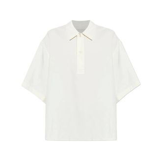 STUDIO NICHOLSON Polo Shirts, male, White, Size: XL Button Detail Short Sleeve Polo