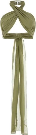 Ami Zijden Saliegroen Cropped Top - Dames - Tops zonder mouwen - Groen - 2XS - Tops