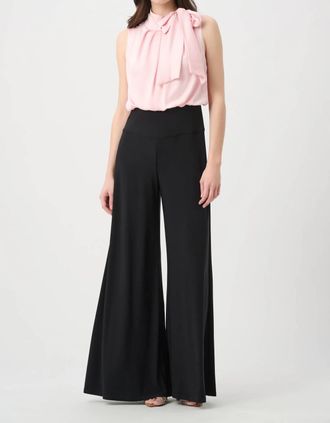 Joseph Ribkoff Silky Knit And Satin Wide Leg Jumpsuit With Neck Bow Tie In Petal Pink