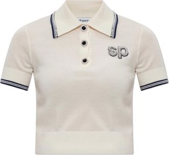 Self Portrait Polo Shirts, female, Beige, Size: L Polo with shimmering appliqués