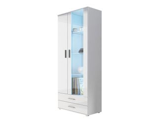Mirjan24 Estanter&iacute;a Tornola 105, Blanco + Blanco Brillante, Con Cajones, Con Puertas, Cerrable, Aglomerado Laminado, Vidrio, N&uacute;mero De Puertas: 2, N&uacute;mero De Ca