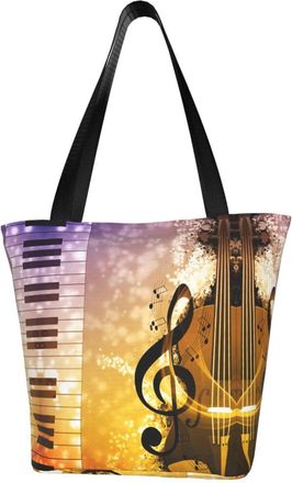 AOOEDM Tote Bag Music Note Piano Pattern Shopping Bags Small Reusable Market Bag Beach Tote Bags Travel Totes