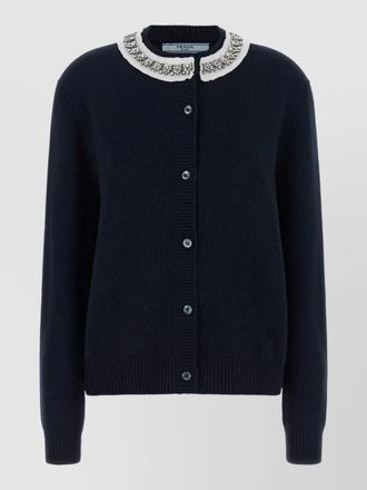 Prada cashmere blend crystal embellished collar cardigan