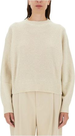Brunello Cucinelli Maglia girocollo con dettagli in paillettes - - Knitwear - Donna - Beige - M