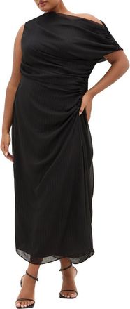 City Chic VIvid One-Shoulder Maxi Dress in Metallic Black at Nordstrom, Size Xxxs