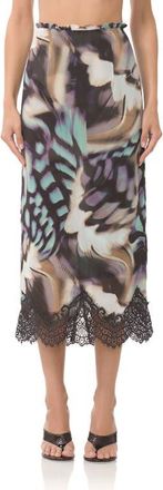 AFRM Ackley Lace Trim Midi Skirt in Feather Swirl at Nordstrom, Size X-Small