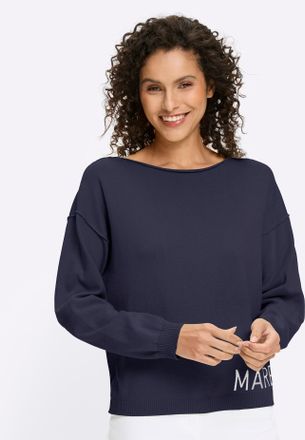 Heine Strickpullover HEINE Pullover, Damen, Gr. 34, marine, 100% Baumwolle, gemustert, mehrfarbig, unifarben, Pullover Strickpullover