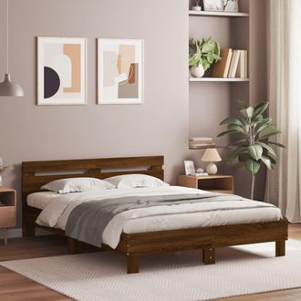 vidaXL Vidaxl - Estructura De Cama Cabecero Y Luces Led Marr&oacute;n Roble 140x200 Cm