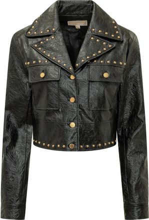 Michael Kors Studded Faux Leather Biker Jacket - Dames - Zomerjassen - Zwart - XS - Leer - Jassen