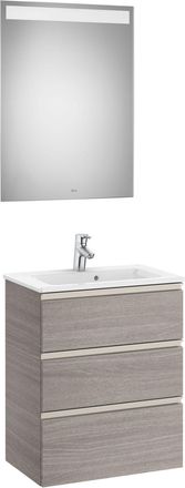 Roca Roca - Pack Mueble De 3 Cajones, Lavabo Y Espejo Led The Gap Color: Roble City Texturizado