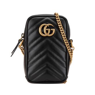Gucci Pre-owned Womens Gg Marmont Matelasse Chain Wallet - Black Leather - One Size