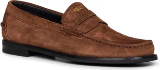 Prada Mens Loafers Aged-Effect Suede Cocoa Brown Calf Leather