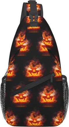 Generic Halloween Burning Pumpkin Crossbody Bag Breathable Sling Bag Trendy Backpack For Sports Outdoors Men