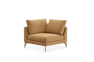 Castlery Lena Corner Sofa Customized, Caramel Washed Chenille, Brass Legs, Machine Washable, Removable Covers for Sofas, Castlery