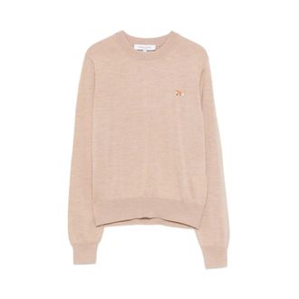 Maison Kitsun&eacute; Round-neck Knitwear, female, Beige, Size: 2XS Baby Fox Merino Regular Jumper