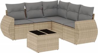 vidaXL Juego De Sof&aacute;s Jard&iacute;n Con Cojines 6 Pzas Rat&aacute;n Sint&eacute;tico Beige Vidaxl