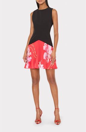 Milly Haddy Floral Pleated Minidress in Black/Red Multi at Nordstrom, Size 10