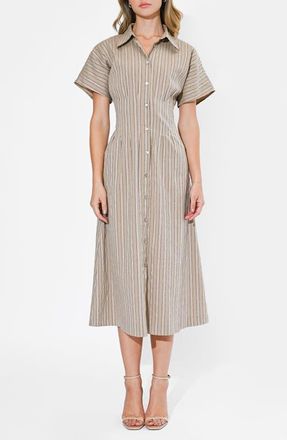 Adelyn Rae Audrey Stripe Cotton Blend Shirtdress in Mocha at Nordstrom, Size X-Small