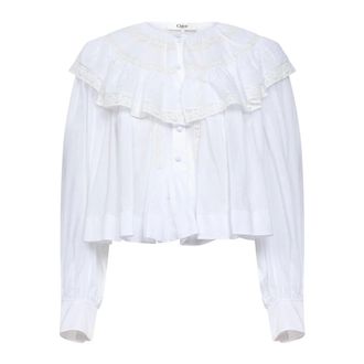 Chlo&eacute; Blouses, female, White, Size: XS Cropped Ruffle Top