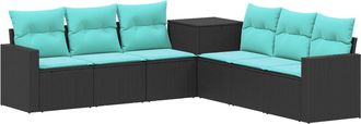 vidaXL Juego De Sof&aacute; 7 Uds. Negro Y Azul Rat&aacute;n Sint&eacute;tico Y Acero Vidaxl