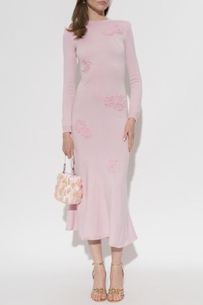 Self Portrait Knit Dress With Lace Appliqu&eacute;s, Womens, Pink