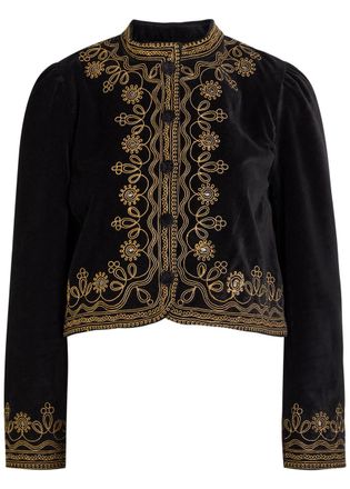 Rixo Rixo Denver Embroidered Velvet Jacket - Black - 14 (UK 14 / L)
