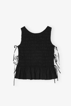 Ganni Black Cotton Smock Tie Top - Size 10/12 Organic